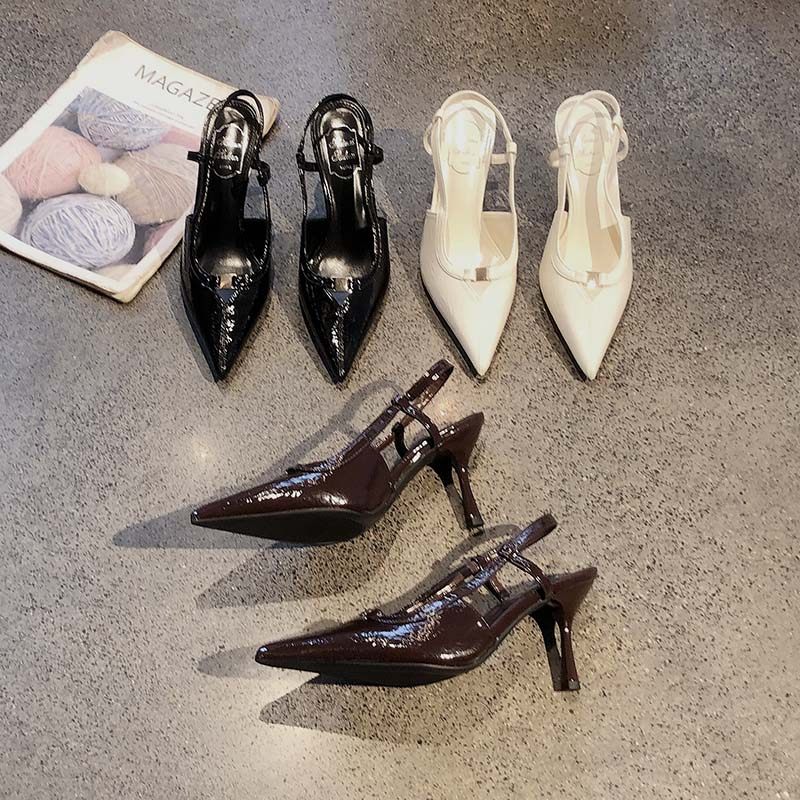 尖头V口后绊带细跟凉鞋2026年春夏新款时尚金属扣包头气质高跟鞋,女鞋,时装凉鞋,淘宝优惠券,粉丝福利购,淘宝优惠卷
