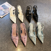 蝴蝶结细跟后绊带包头女鞋 小众设计系带尖头高跟凉鞋 2026年新款 子