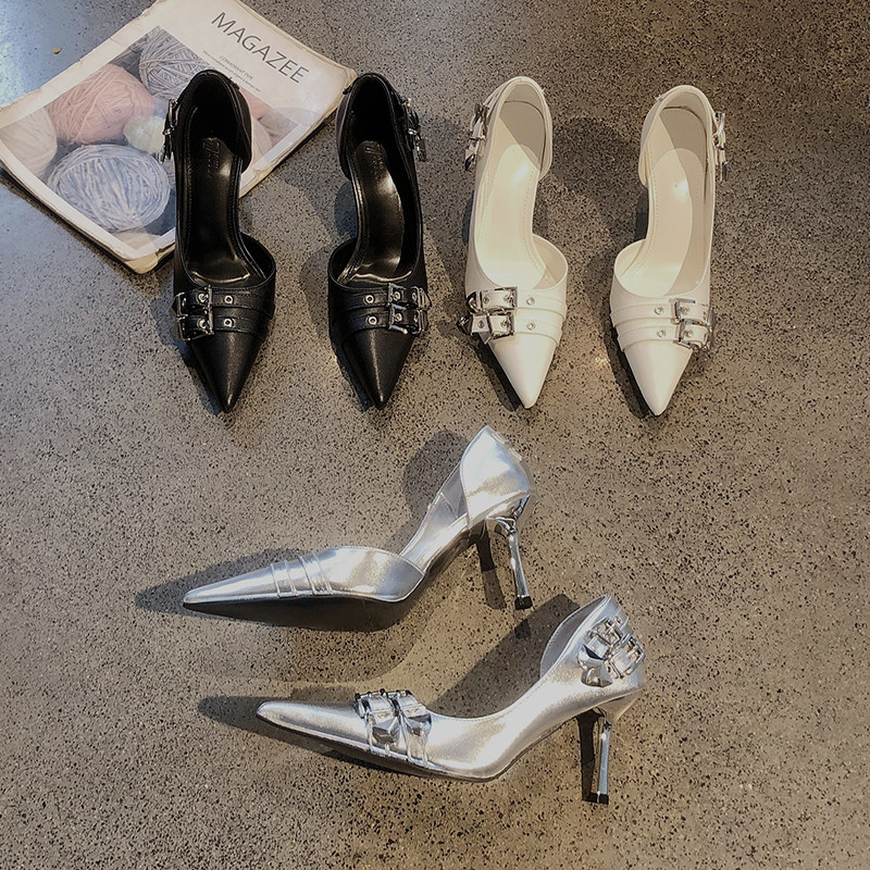 辣妹风时尚皮带扣侧空性感高跟鞋2026年欧美新款尖头细跟气质单鞋,女鞋,浅口单鞋,淘宝优惠券,粉丝福利购,淘宝优惠卷