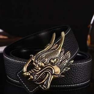 男内穿皮带内插式高档龙头皮带青年打孔挂扣内穿社会人牛皮腰带男