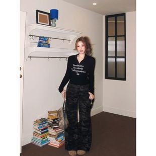 【美式迷彩】丝丝日记高腰微喇牛仔裤阔腿长裤工装裤