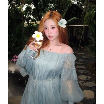 【丝丝日记】“雾屿湖心”荷叶边花苞吊带裙女清冷气质连衣裙