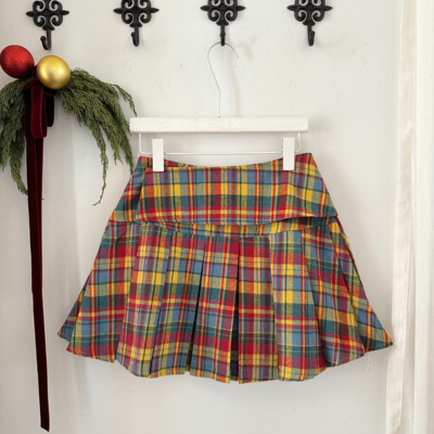 【梦境巡游】丝丝日记复古节日感彩色格子百褶裙秋冬半身裙短裙