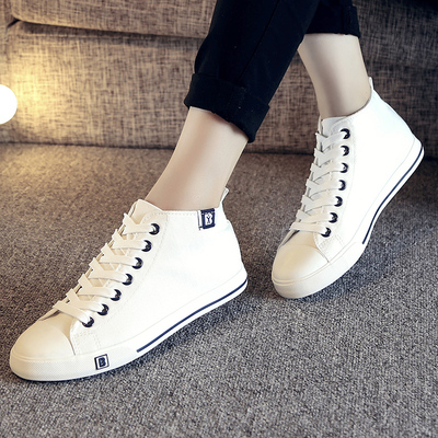 人本女士高帮平底休闲透气布鞋