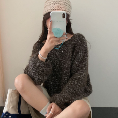 【大欢欢专享】复古慵懒风紫色毛衣女秋冬季2025新款加厚宽松套头