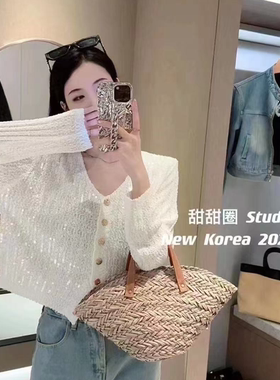 【小四粉丝专享】小香风轻奢亮片针织开衫女亮闪闪V领薄毛衣外套