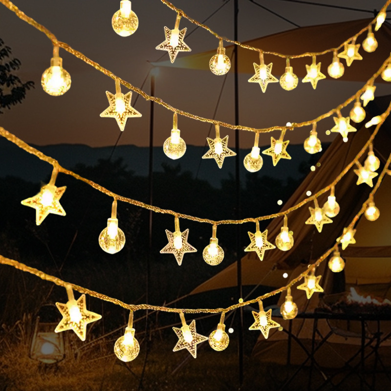 led星星灯串电池款户外露营太阳能装饰灯房间装饰小彩灯圣诞节灯
