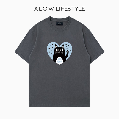 【正品】ALOW LIFESTYLE生活系列 女装手绘酷猫 宽松纯棉短袖t恤