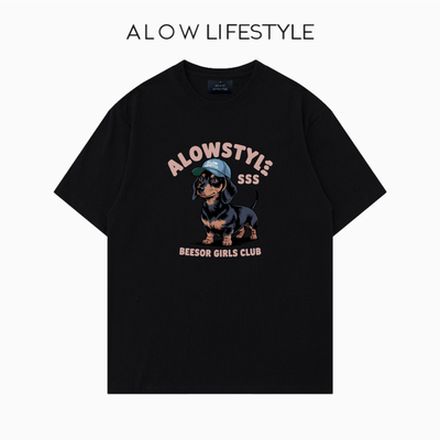 【正品】ALOW LIFESTYLE生活系列 女装手绘酷狗 宽松纯棉短袖t恤