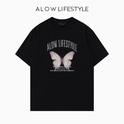 【正品】ALOW LIFESTYLE生活系列 女装手绘蝴蝶 宽松纯棉短袖t恤