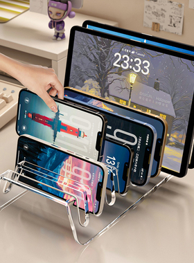 手机收纳盒分格桌面充电存放支架工作室平板亚克力多台手机置物架