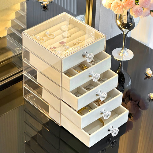 透明亚克力绒布抽屉式首饰盒