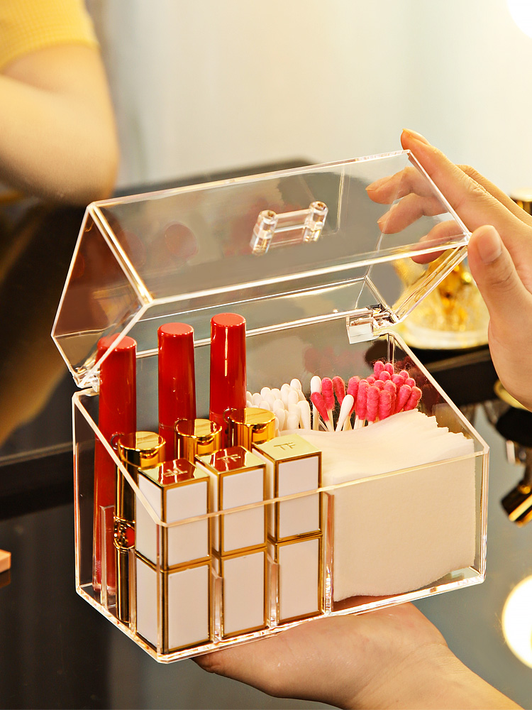 棉签收纳盒化妆棉盒卸妆透明家用小带盖防尘多功能美妆口红盒子