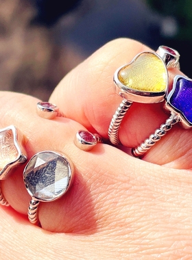 天然天铁陨石吊坠维德曼镍铁戒指维氏纹S925纯银戒托大卫星龙石岛