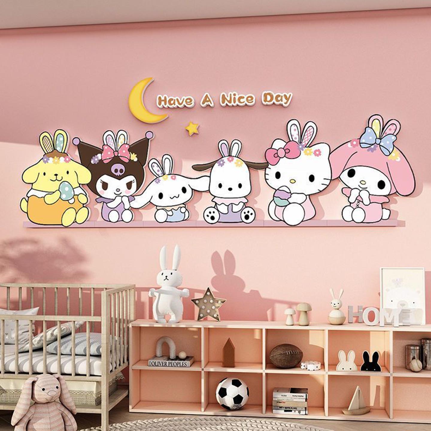 三丽鸥库洛米儿童区房间改造布置装饰女孩卧室墙面床头贴画公主