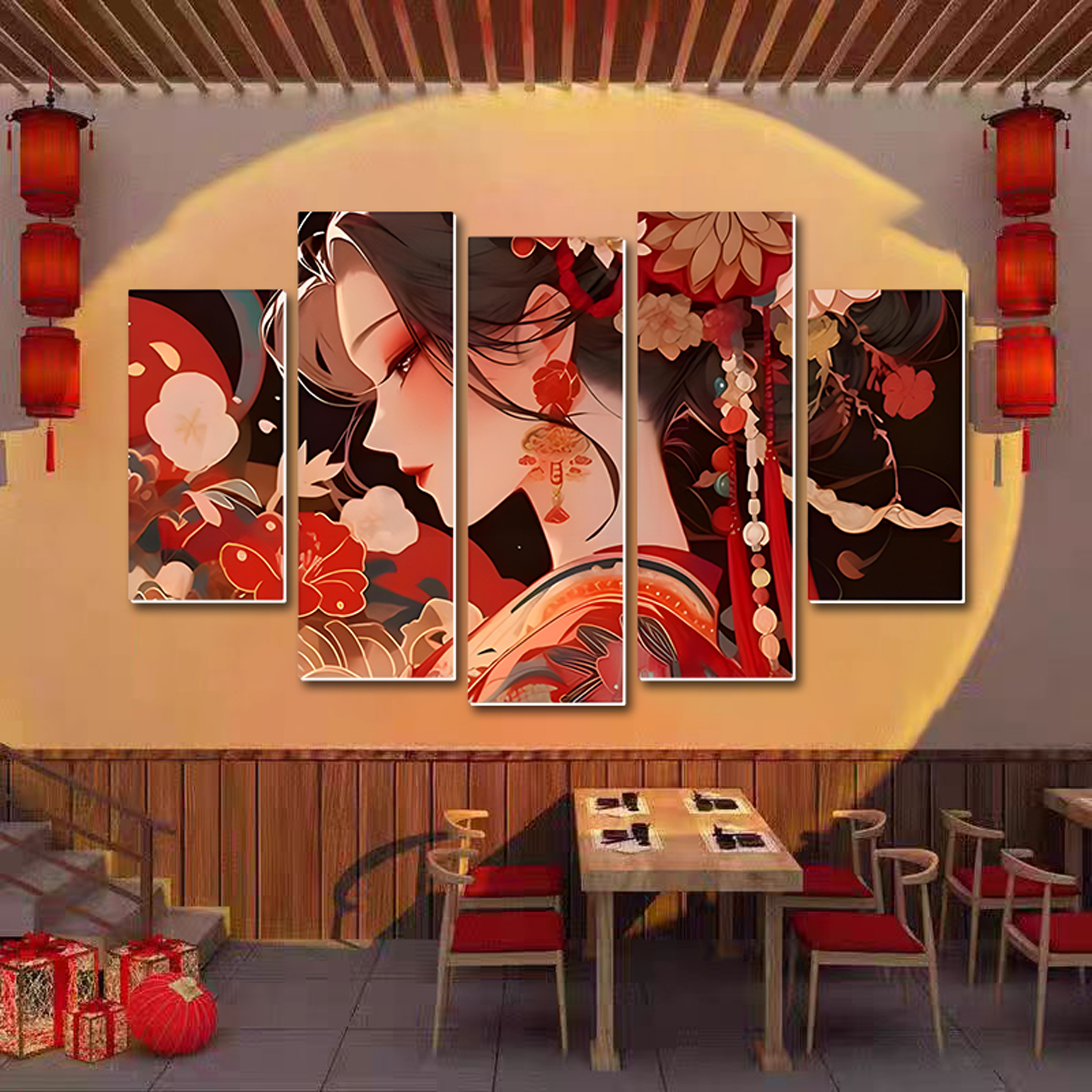 国潮风墙面装饰画火锅店饭店包厢包间背景墙壁画京剧花旦脸谱挂画