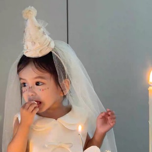 女童公主生日帽网纱尖尖帽生日派对拍照道具装扮用品儿童发箍头纱