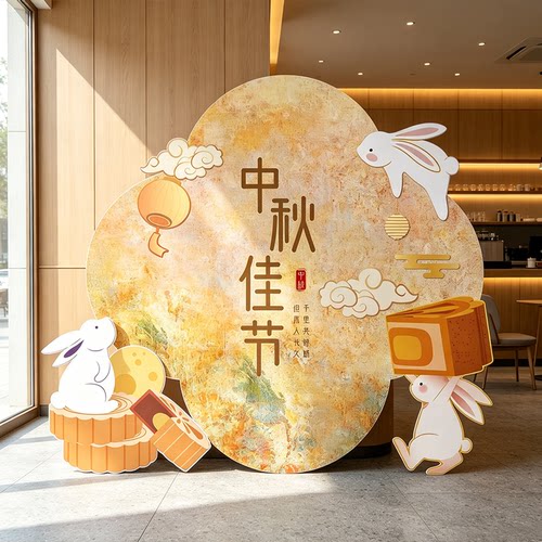 中秋节氛围场景布置kt板背景墙条幅装饰商场店铺活动拍照打卡道具