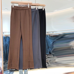 25欧货1210#显瘦腿长 超百搭显瘦加绒高腰大弹力开叉长裤微喇裤
