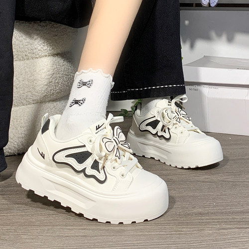 回力原创蝴蝶结厚底小白鞋