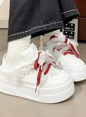 回力原创红色喜庆小花厚底小白鞋女新款爆款百搭小众休闲增高板鞋