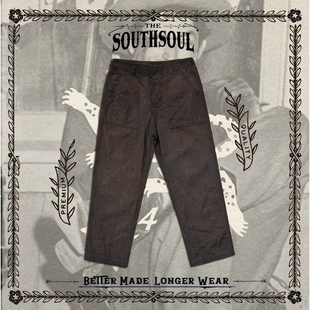 手工草木染薯莨染休闲裤 裤 复古重磅纯棉细帆布植物染og107工装