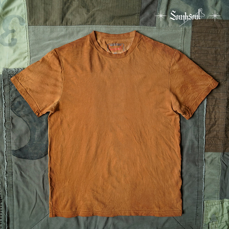 重磅纯棉260g双纱柿染太阳染T恤原创设计定制底T手工植物染草木染