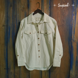 打底衫 美式 原麻色军绿色宽松亲肤透气长袖 西部衬衫 复古棉麻薄款