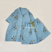 纯棉纱布可爱卡通可外穿夏季 睡衣短袖 短裤 童话世界 家居服套装 女