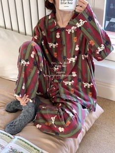 家居服套裝 圣誕樂(lè)園 純棉磨毛絨布春秋冬男女情侶睡衣長(zhǎng)袖 長(zhǎng)褲