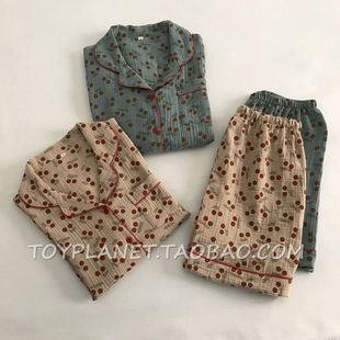 甜美可爱家居服套装 韩系小樱桃夏季 短裤 薄款 纯棉纱布睡衣女士短袖