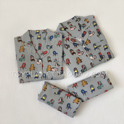 高级感雾霾蓝纯棉情侣家居服套装