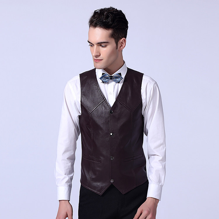 MENS VEST TOP LAYER SHEEP LEATHER LEATHER SHOULDER YOUNG AND MIDDLE-AGED LEATHER VEST BUSINESS SLIM CASUAL SUIT DIRECT  S