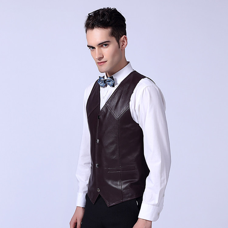 MENS VEST TOP LAYER SHEEP LEATHER LEATHER SHOULDER YOUNG AND MIDDLE-AGED LEATHER VEST BUSINESS SLIM CASUAL SUIT DIRECT  S