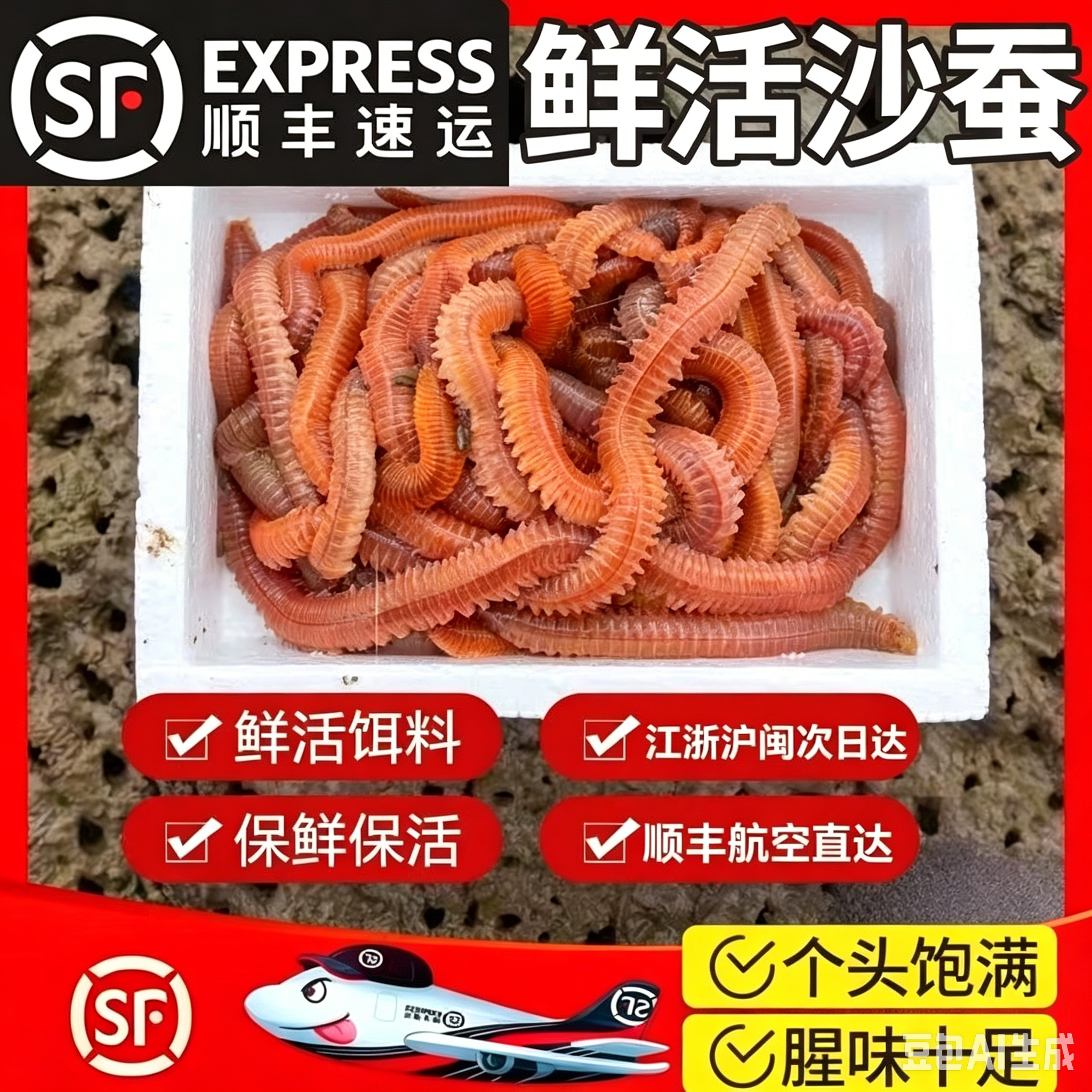 鲜活活沙蚕活饵红虫青虫海蜈蚣蚯蚓海钓鱼饵包矶钓饵料沙蝉沙虫