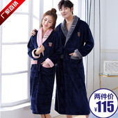 法兰绒长款 情侣睡衣女2023年新款 秋冬珊瑚绒睡袍男士 加绒加厚浴衣