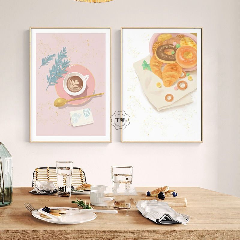 北欧风餐厅装饰画简约创意厨房饭厅挂画咖啡馆甜品屋背景墙壁画图片