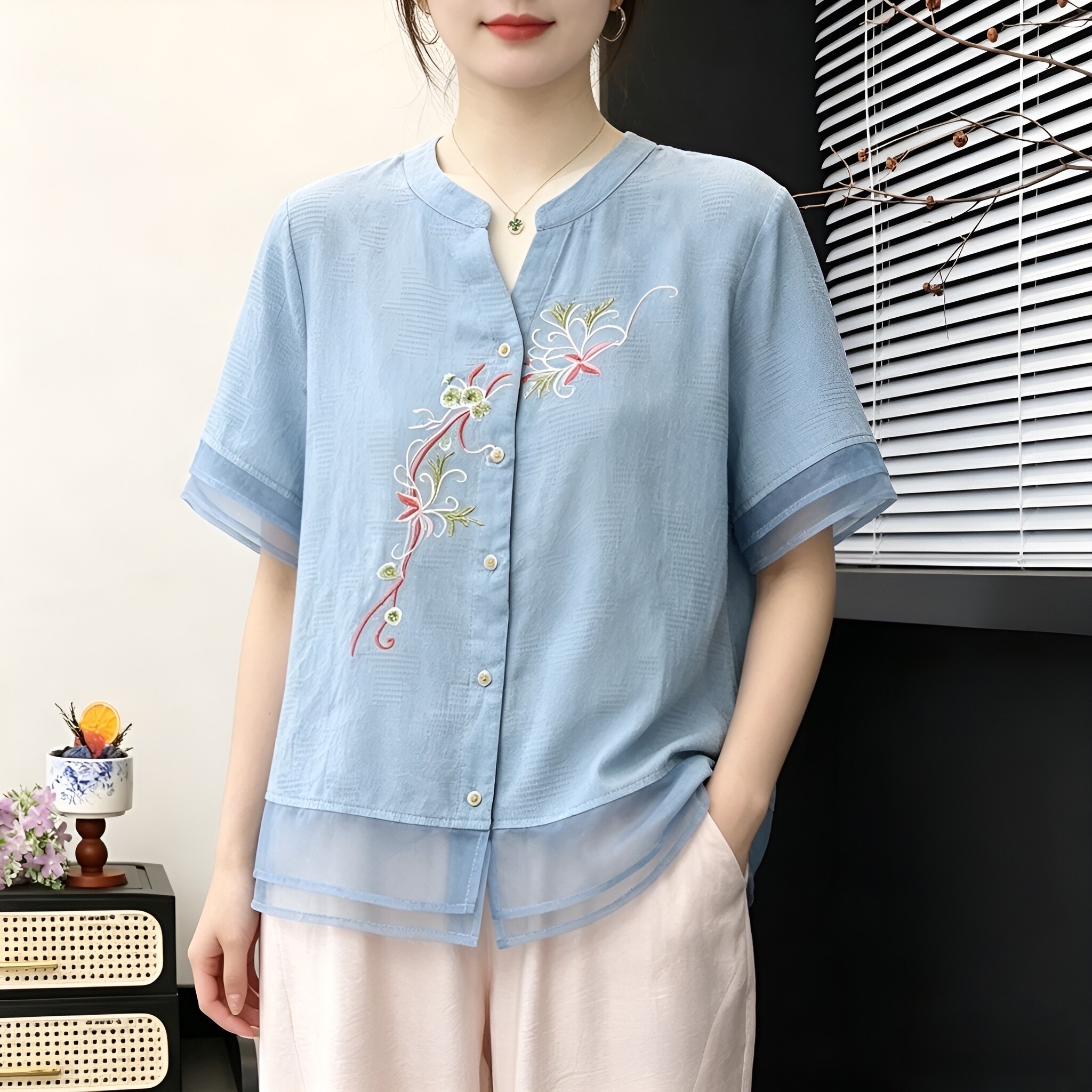爱莱忆2026妈妈夏装洋气短袖衬衫