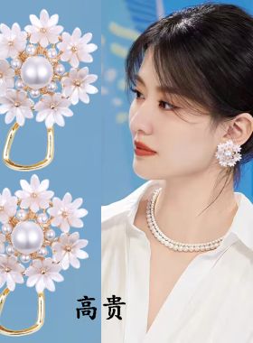S999纯银大花团耳钉女2025新款潮气质春夏耳饰清新白色耳环高级感