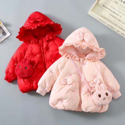 女童羽绒服连帽外套2025新款女宝宝冬装中长款儿童装保暖婴儿衣服