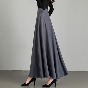 秋冬新款半身裙女长裙2025气质灰色大码高腰a字裙纯色大摆伞裙子
