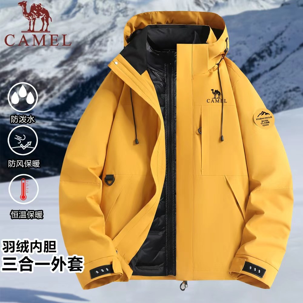 男女冲锋衣三合一羽绒内胆骆驼冬季旅行外套户外三防防水休闲棉衣