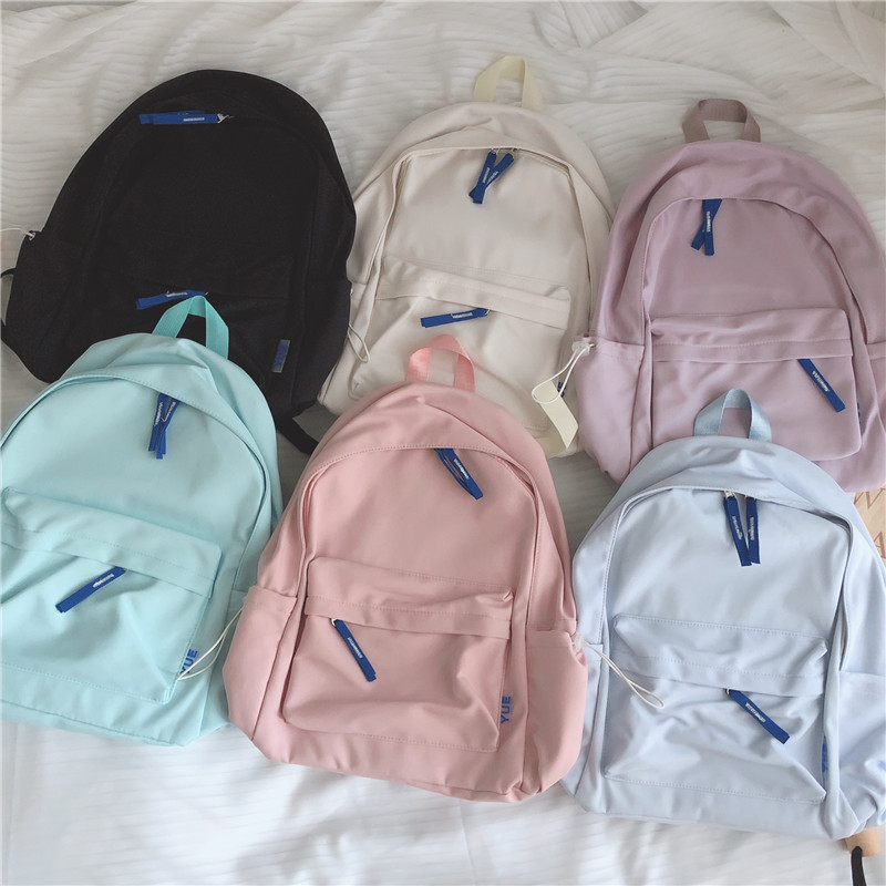 纯色ins风书包女高中学生韩版原宿ulzzang尼龙布轻便双肩包初中生