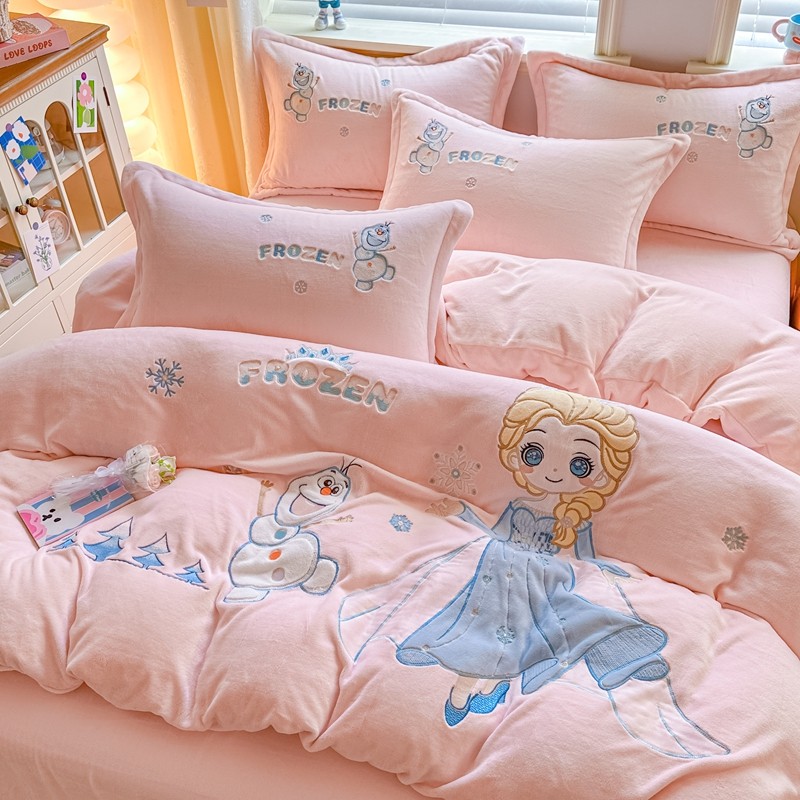 2025新款高克重卡通贴布绣牛奶绒四件套公主系列女孩绒床品三件套,床上用品,床品套件/四件套/多件套,淘宝优惠券,粉丝福利购,淘宝优惠卷