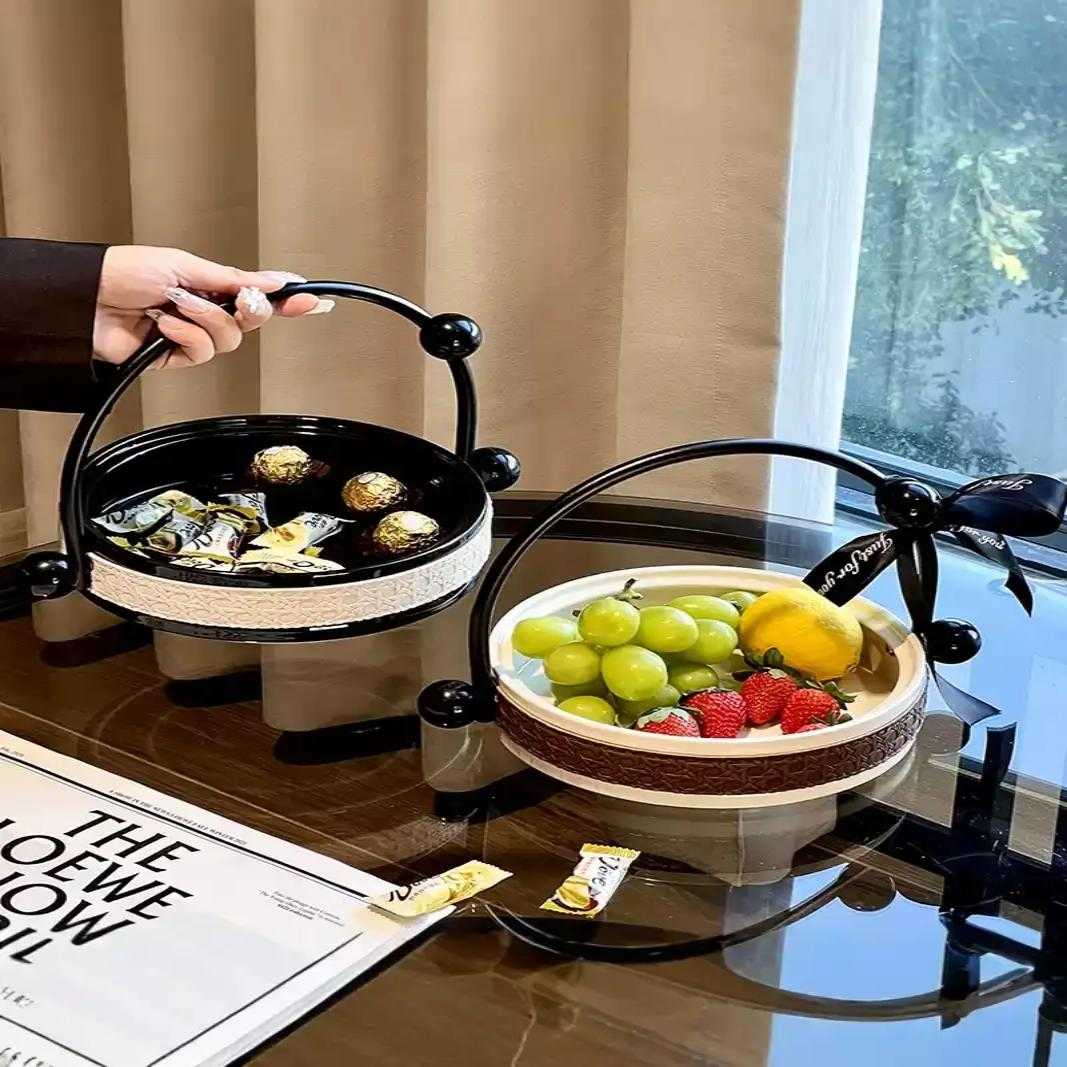轻奢高级感水果盘家用客厅茶几摆件干果盒手提糖果零食果盆