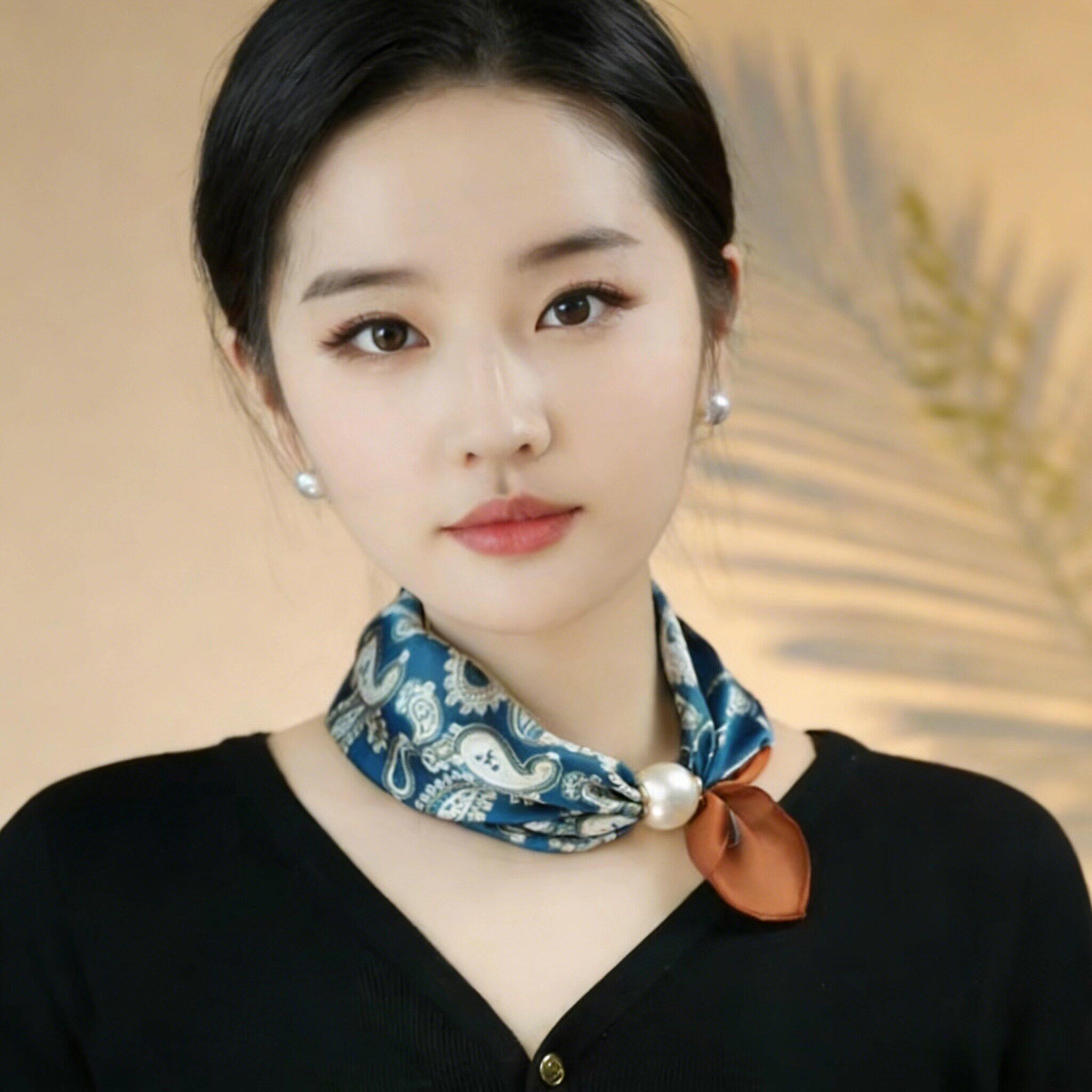 丝巾女2025新款小方巾搭配衬衫领巾围脖系脖高级感护颈磁吸扣颈饰