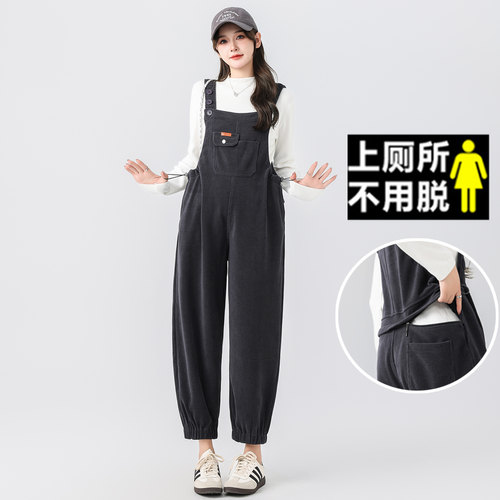孕妇装秋冬加厚背带裤免脱长裤