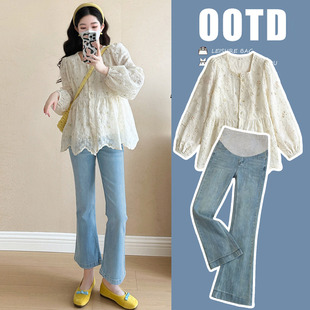 孕妇春装套装外穿时尚款2026小个子孕妇装娃娃衫上衣怀孕期两件套