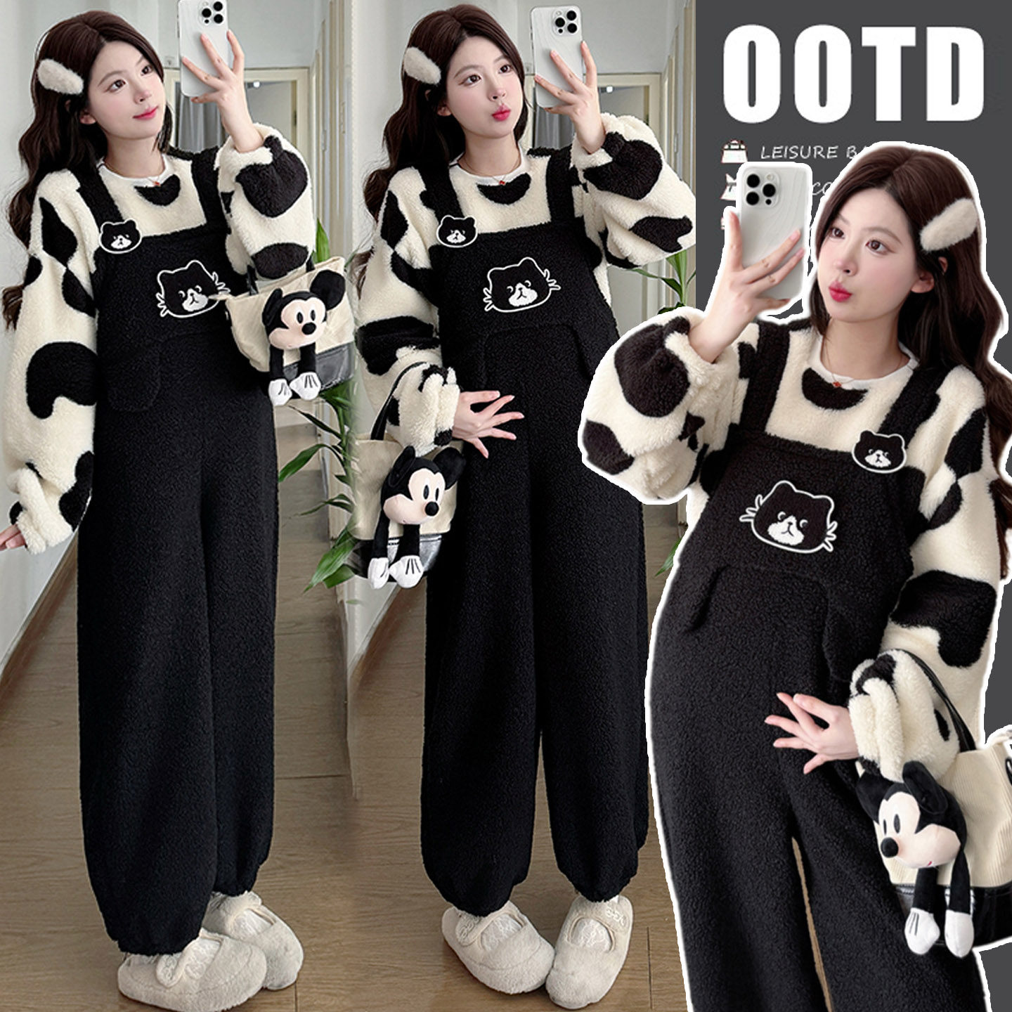 孕妇秋冬款背带裤加厚保暖套装