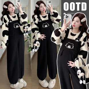 孕妇背带裤套装冬季新款孕妇装冬装加厚保暖加绒外穿休闲吊带裤子